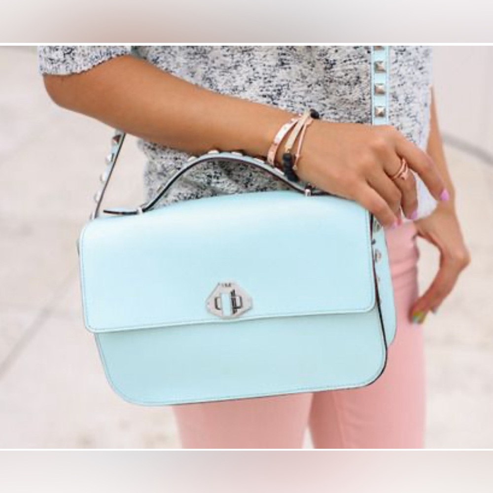 Rebecca Minkoff light mint green crossbody bag with silver studs